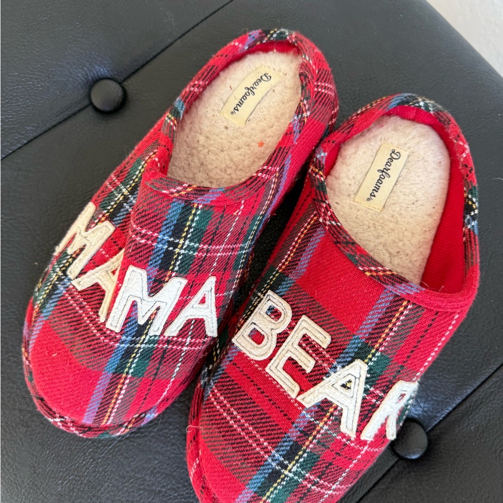 Dearfoams Red Plaid Mama Bear Slippers